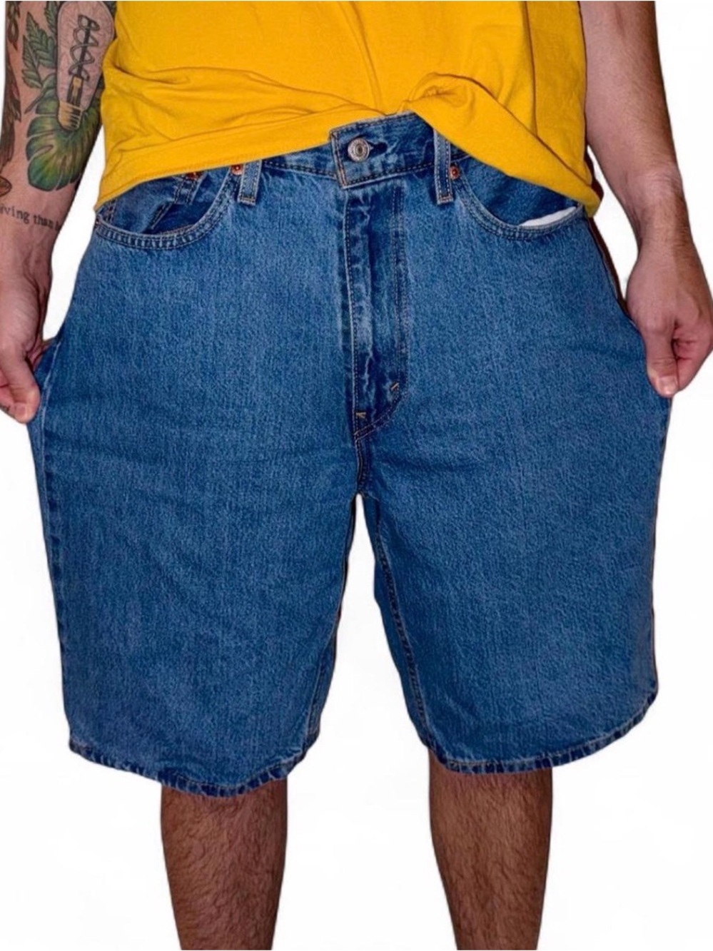 Men’s Levi's 469 mid wash blue baggy denim shorts